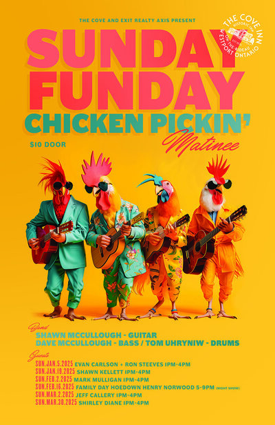 Sunday Funday: Chicken Pickin', Jeff Callery @ The Cove Inn Mar 2 2025 - May 6th @ The Cove Inn