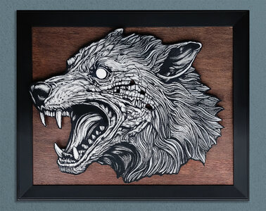 'Feral', Pen, Ink & aerosol on layered wood, 32"x26" By Jesse Ladret by 
Jesse Ladret