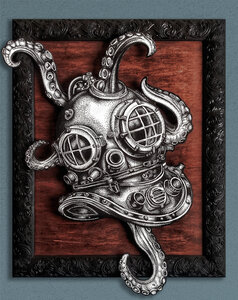 "Deep Sea Scrap" 18x24&rdquo;, Pen & Paint on layered wood by Jesse Ladret by 
Jesse Ladret
