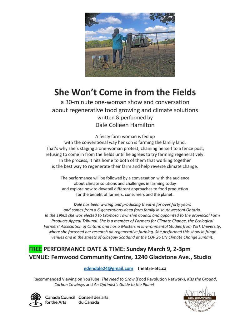 She Won't Come in from the Fields - May 6th @ Fernwood (NRG) Community Centre