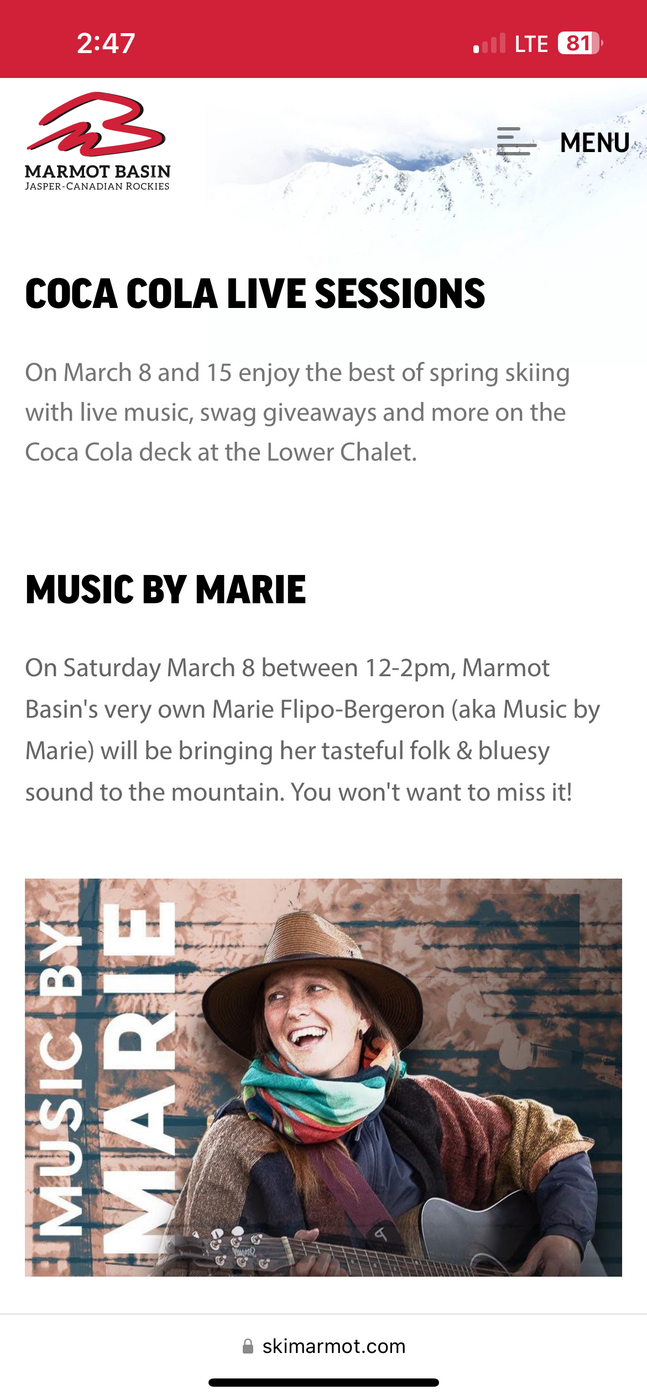 Coca cola live sessions - May 25th @ Marmot Basin