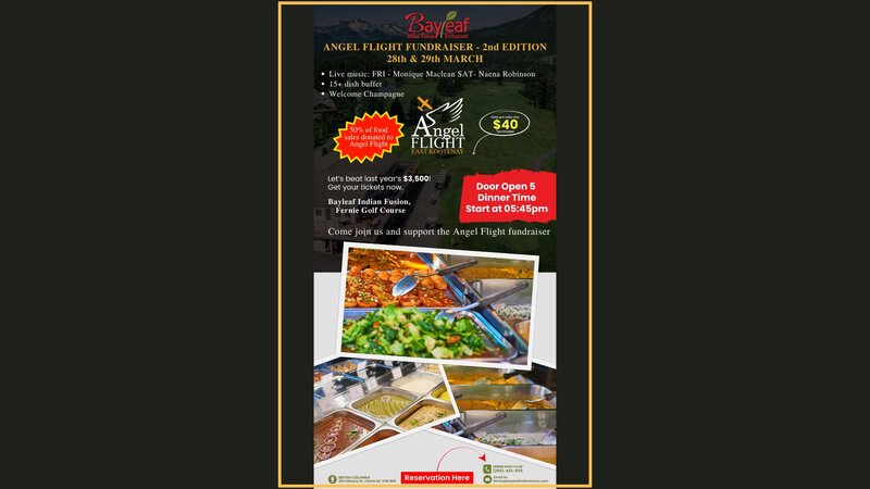 Angel Flight East Kootenay Fundraiser - 2nd Edition - May 16th @ Bayleaf Restaurant