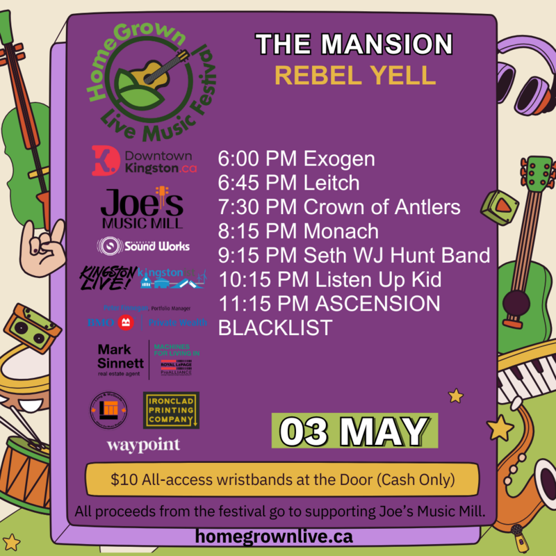 HomeGrown Live Music Festival 2025: Exogen, Leitch, Crown of Antlers, Monach, Seth WJ Hunt Band, Listen Up Kid, Ascension Blacklist @ The Mansion - May 03, 2025