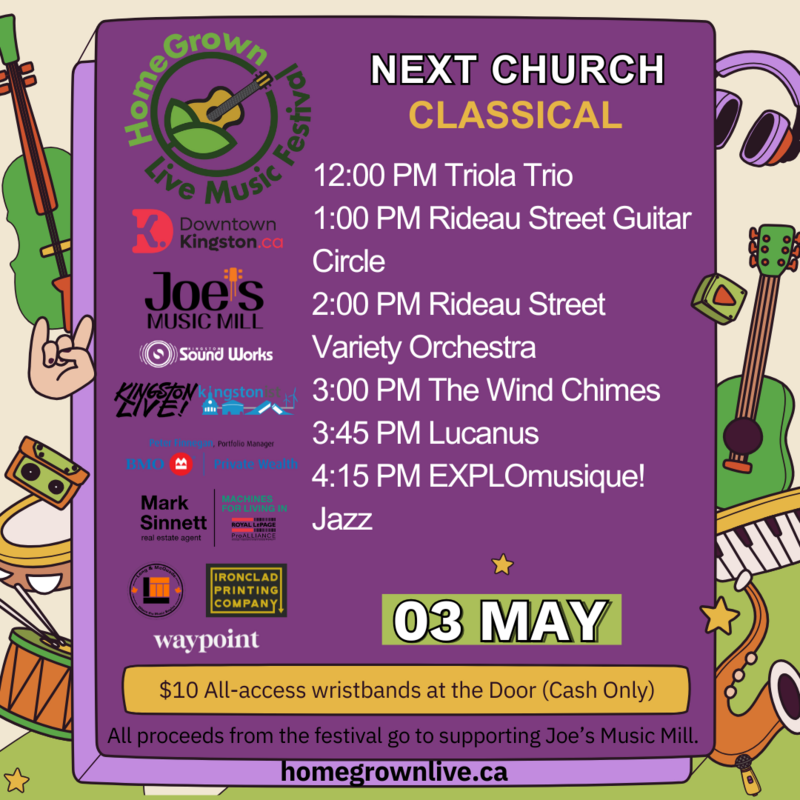 HomeGrown Live Music Festival 2025: Triola Trio, Rideau Street Guitar Circle, The Rideau Street Variety Orchestra, The Wind Chimes, Lucanus Pell, EXPLOmusique! Jazz @ Next Church May 3 2025 - May 1st @ Next Church