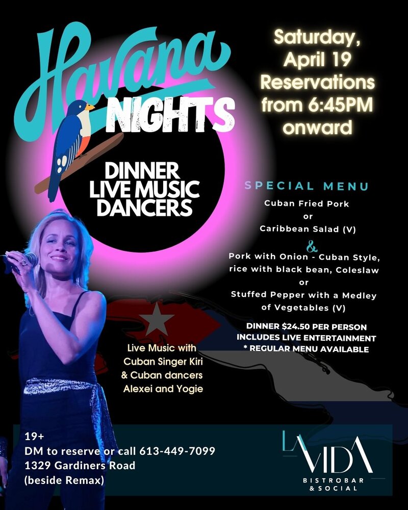 Havana Nights - Dinner, Live Singer, Dancers - Jun 12th @ La Vida Bistrobar and Social