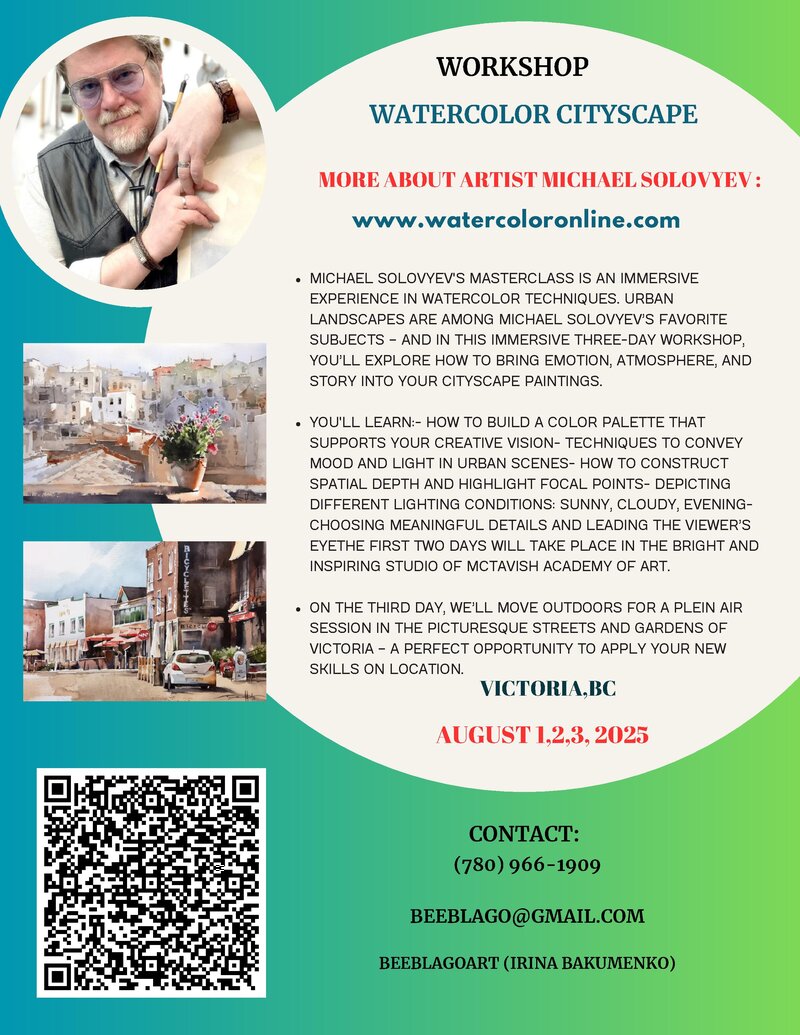 WATERCOLOR CITYSCAPE WORKSHOP with MICHAEL SOLOVYEV &ndash; 3-Day Cityscape Painting Course in Victoria, BC,Canada - May 1st @ McTavish Academy of Art
