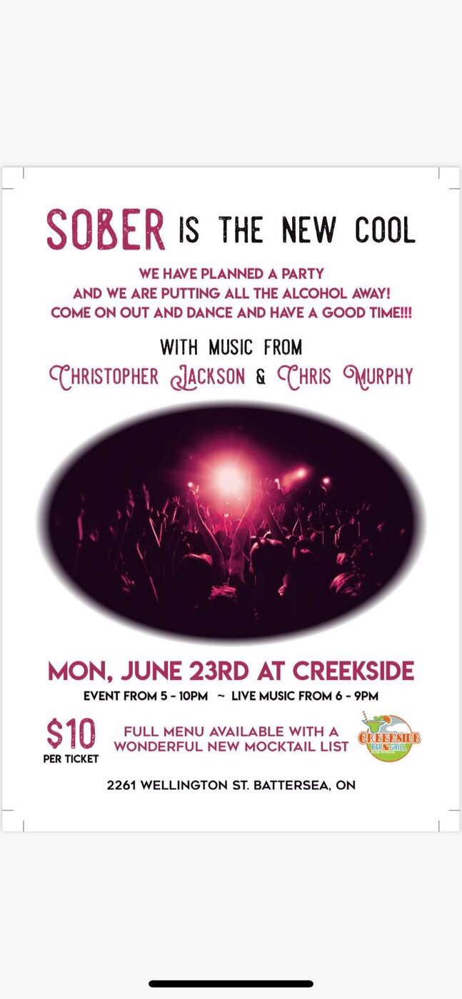 Sober is the New Cool: Christopher Jackson, Chris Murphy @ The Creekside Bar & Grill Jun 23 2025 - Apr 30th @ The Creekside Bar & Grill