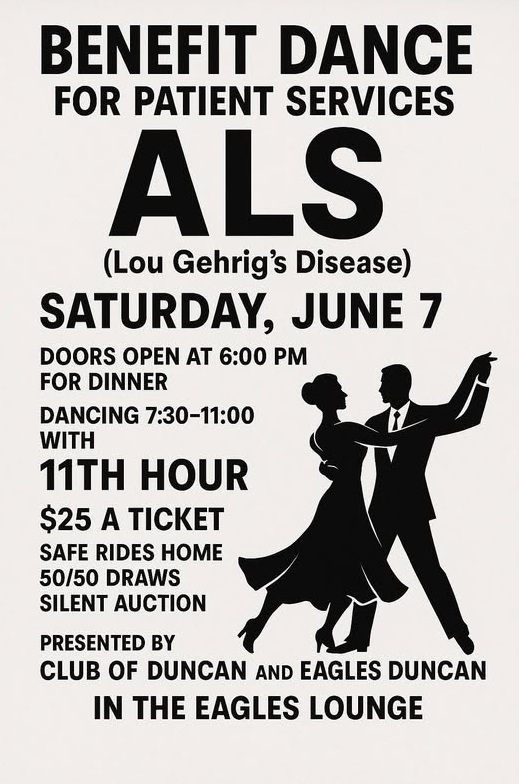 Benefit Dance for Patient Services ALS - Jun 3rd @ Duncan Eagles Lounge