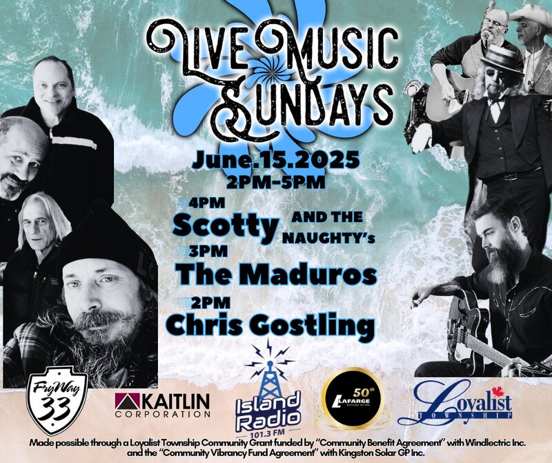Live Music Sundays: Scotty & The Naughtys, The Maduros, Chris Gostling @ Finkle's Shore Park Jun 15 2025 - May 7th @ Finkle's Shore Park