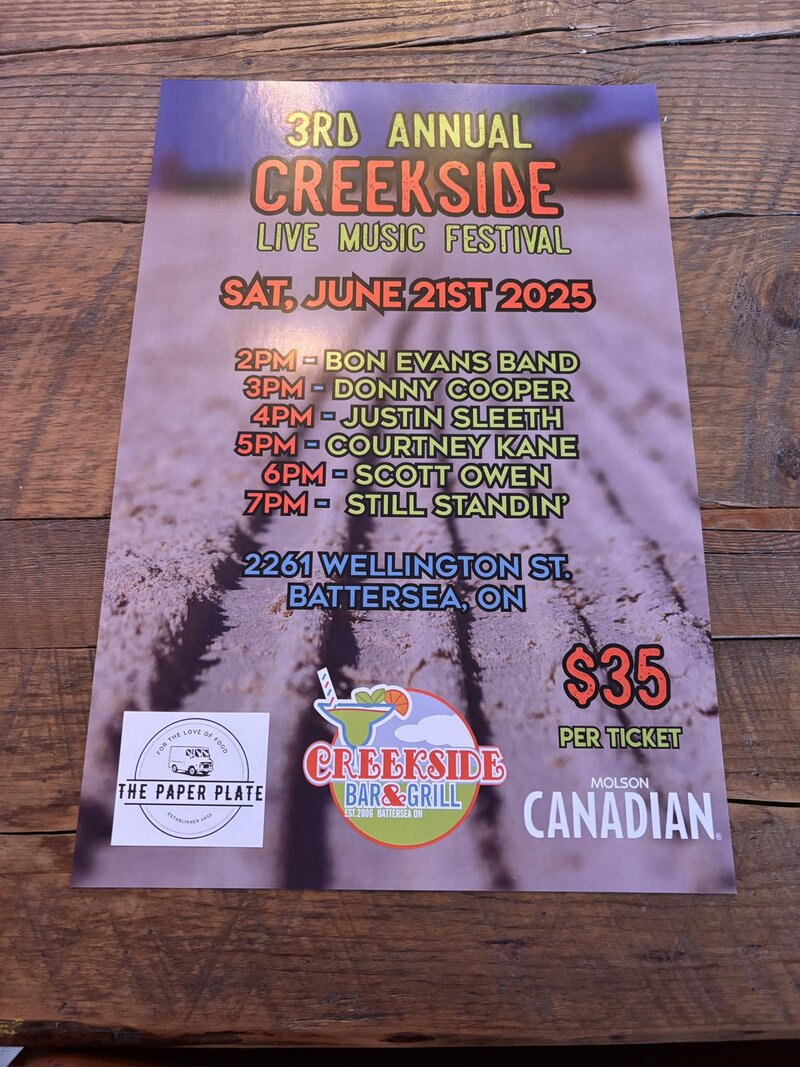 Creekside Music Festival: Still Standin', Scott Owen, Courtney Kane, Justin Sleeth, Donny Cooper, Bon Evans Band @ The Creekside Bar & Grill Jun 21 2025 - May 1st @ The Creekside Bar & Grill