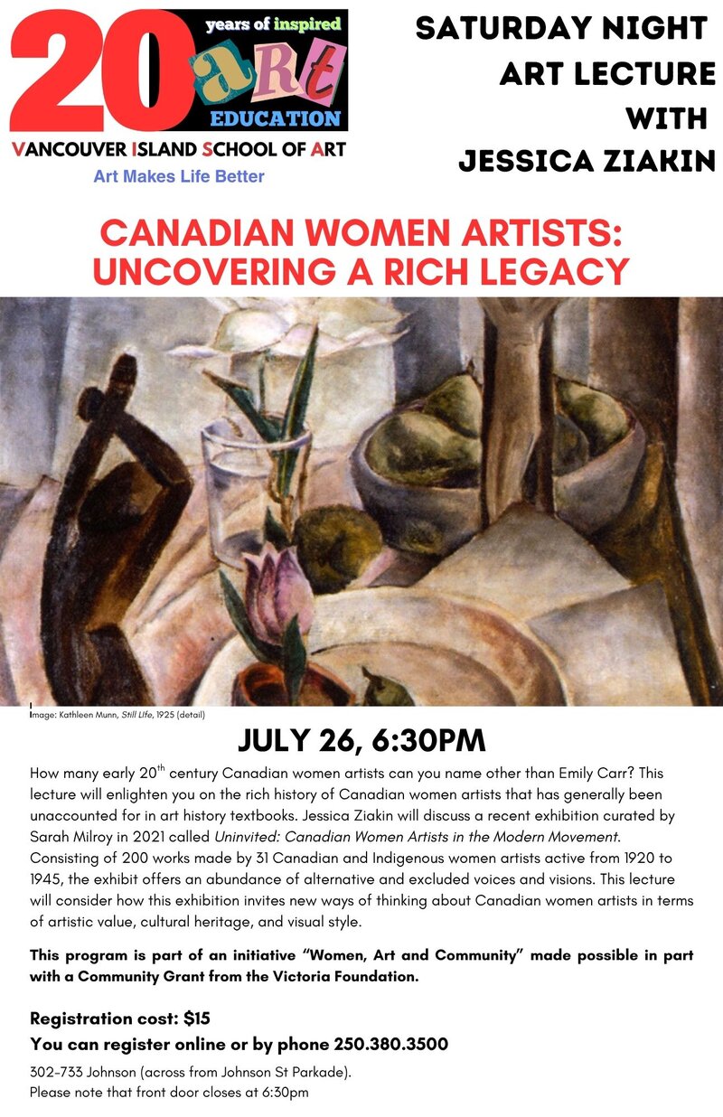 Saturday Night Art Lecture: Canadian Women Artists - May 6th @ Vancouver Island School of Art
