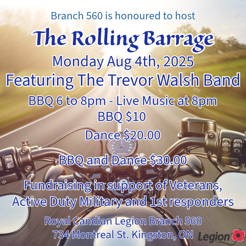 The Rolling Barrage Fundraiser: The Trevor Walsh Band @ Royal Canadian Legion Branch 560 - Aug 04, 2025