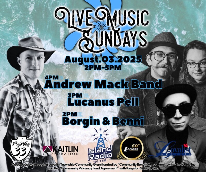Live Music Sundays: Andrew Mack Band, Lucanus Pell, Borgin & Benni @ Finkle's Shore Park Aug 3 2025 - May 1st @ Finkle's Shore Park