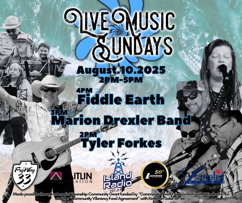 Live Music Sundays: Fiddle Earth, Marion Drexler Band, Tyler Brett Forkes @ Finkle's Shore Park Aug 10 2025 - May 6th @ Finkle's Shore Park