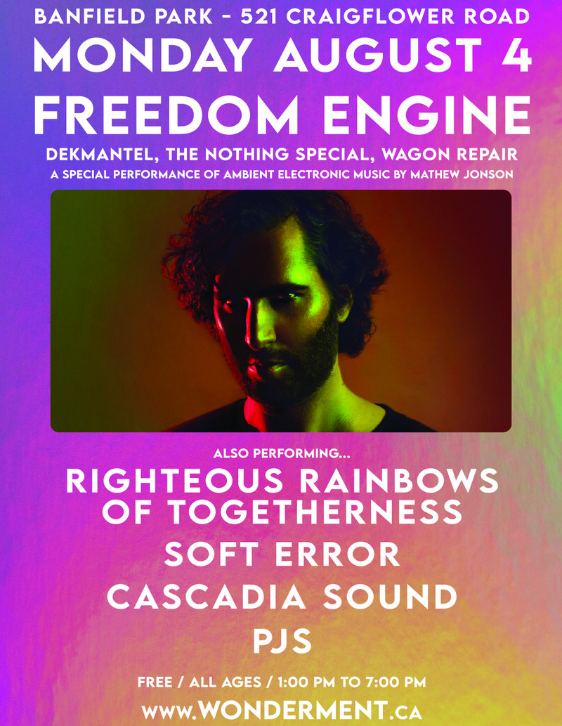 Wonderment 10th Anniversary Edition:  Live Ambient Performances by Freedom Engine (Mathew Jonson), Righteous Rainbows of Togetherness and more! - May 6th @ Banfield Park