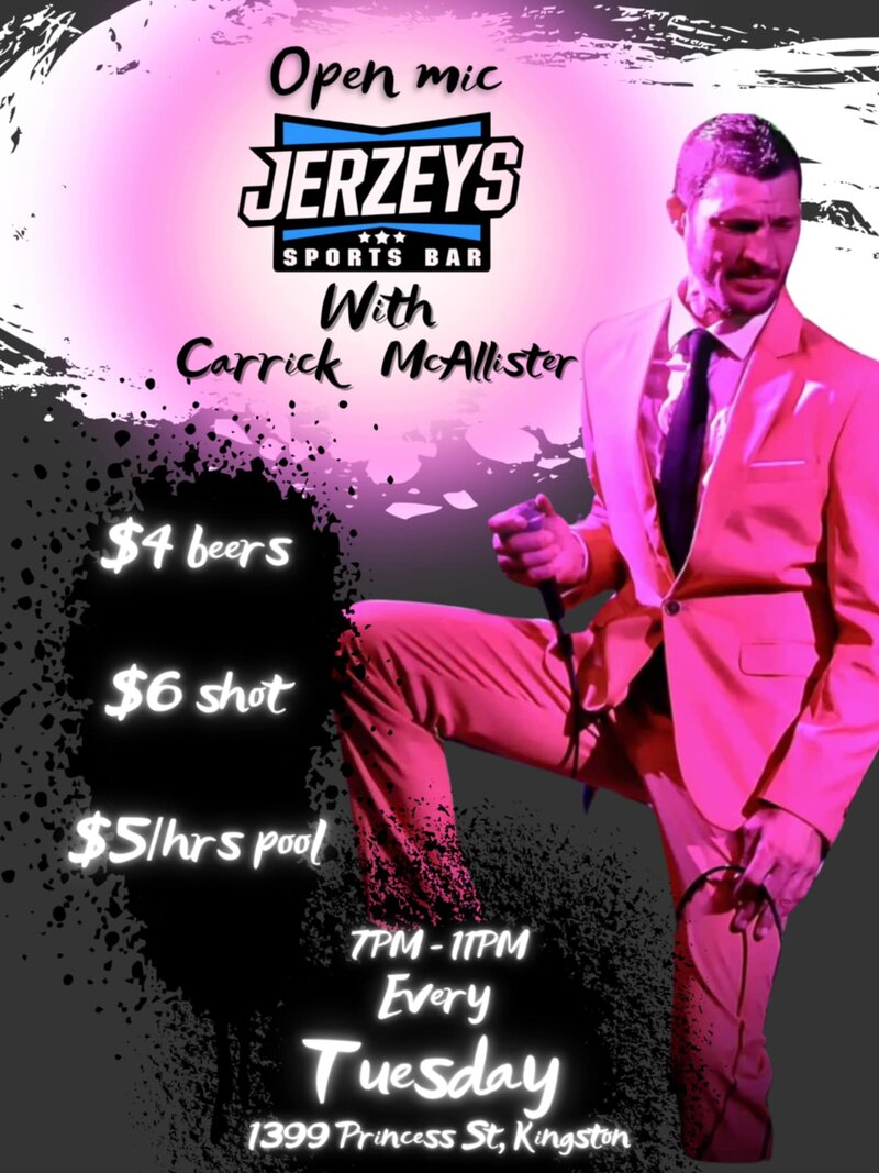 Open Mic: Carrick McAllister @ Jerzeys Sports Bar Nov 4 2025 - May 1st @ Jerzeys Sports Bar