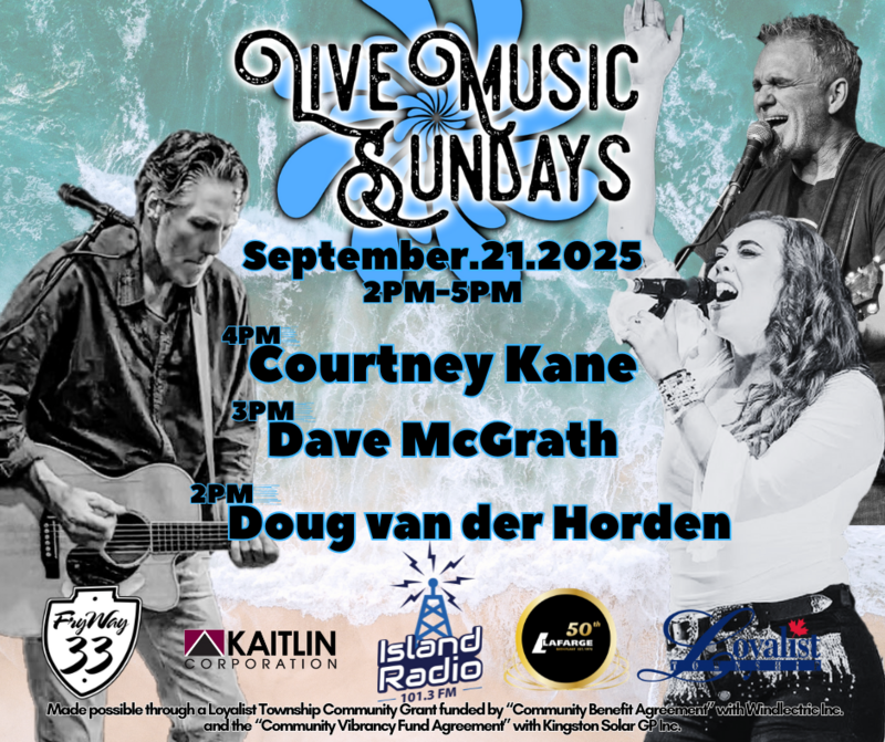 Live Music Sundays: Courtney Kane, Dave McGrath, Doug van der Horden @ Finkle's Shore Park Sep 21 2025 - May 7th @ Finkle's Shore Park