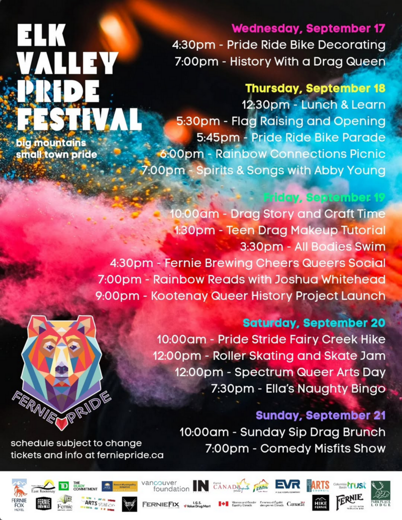 Elk Valley Pride Festival - Sep 5th @ Various Venues