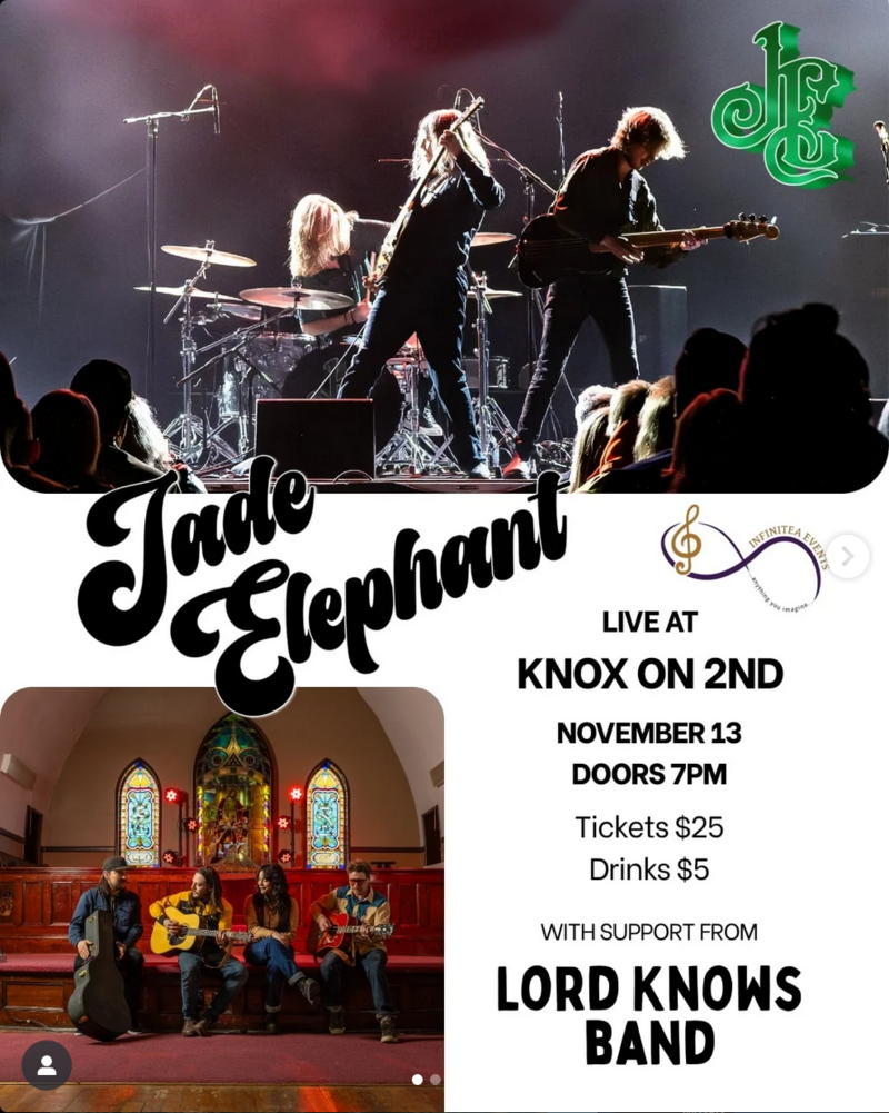 Jade Elephant, Lord Knows Band @ Knox on 2nd Nov 13 2025 - May 6th @ Knox on 2nd