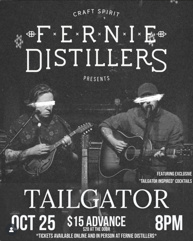 TAILGATOR at Fernie Distillers! - May 6th @ Fernie Distillers