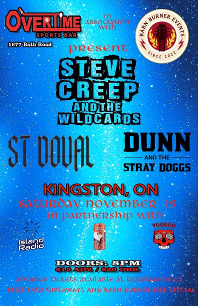 Steve Creep and the Wildcards,  St Doval,  Jeff Dunn and the Stray Dogs @ Overtime Sports Bar Nov 15 2025 - May 6th @ Overtime Sports Bar