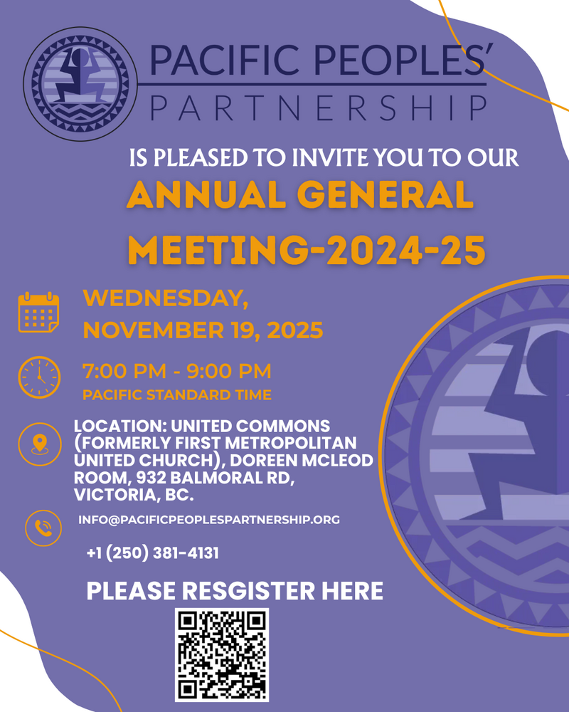 Pacific Peoples' Partnership AGM 2024-25 - May 6th @ United Commons (First Metropolitan United Church)