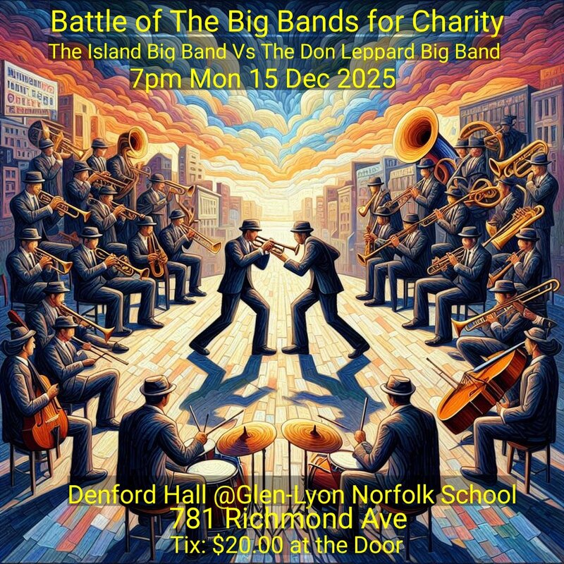 Battle of The Big Bands for Christmas Charity: Island Big Band, Don Leppard Big Band @ Denford Hall Theatre Dec 15 2025 - May 6th @ Denford Hall Theatre