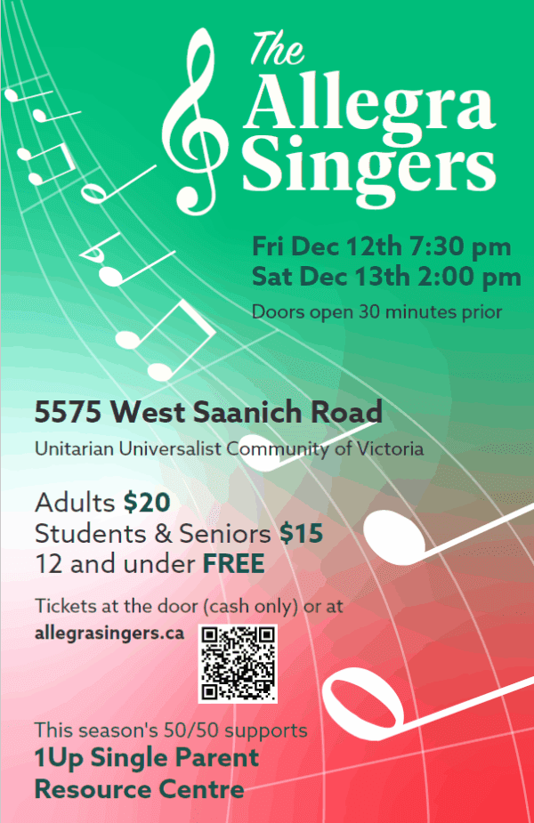 The Allegra Singers Winter Concert! - May 1st @ First Unitarian Church of Victoria