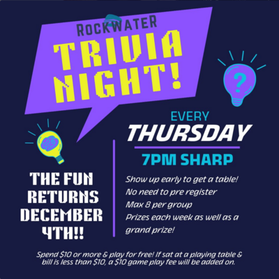 Rockwater Trivia Night - May 6th @ Rockwater Grill & Bar