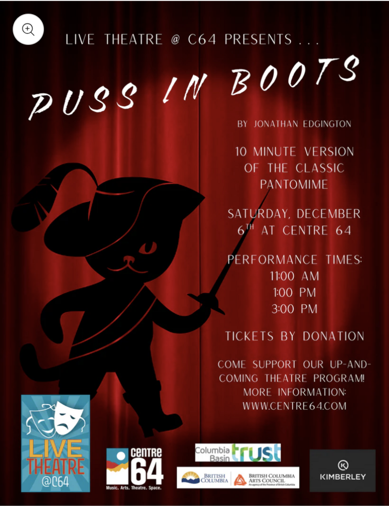 Live Theatre - Puss in Boots - May 1st @ Centre 64
