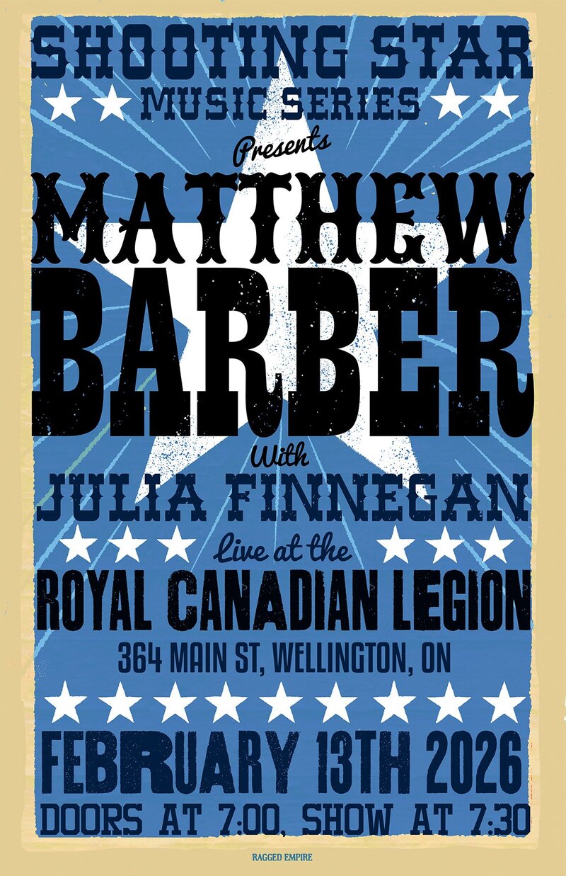 Shooting Star Music Series: Matthew Barber, Julia Finnegan @ Royal Canadian Legion Branch 160 - Feb 13, 2026
