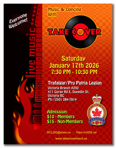 Trafalgar Pro Patria Presents Take Cover Band: Take Cover Band Victoria @ Pro Patria Legion Jan 17 2026 - May 6th @ Pro Patria Legion