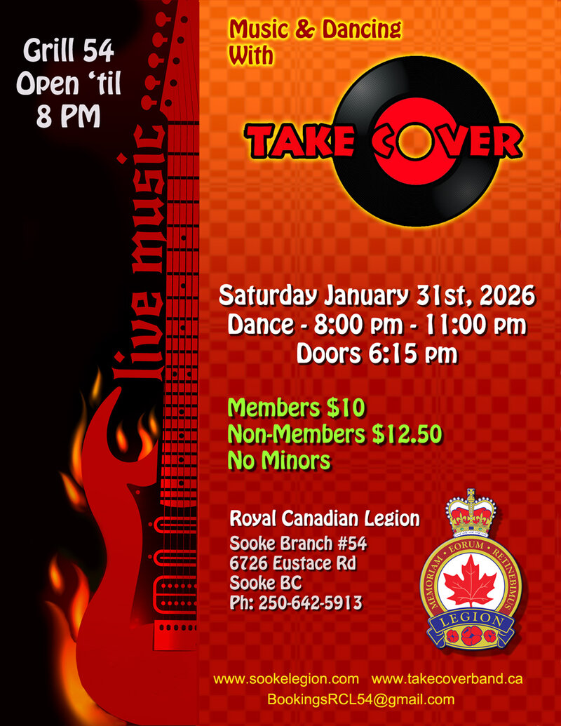 Take Cover Rocks Sooke - May 1st @ Sooke Royal Canadian Legion Br 54