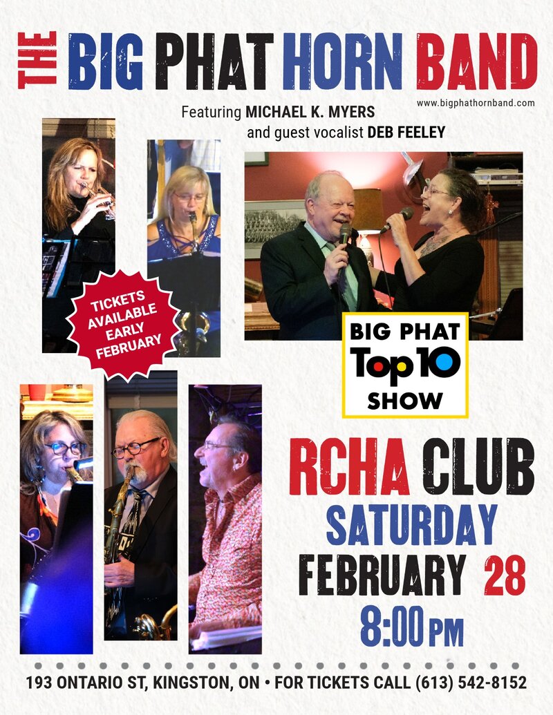 Top 10 Hits: The Big Phat Horn Band, Michael K. Myers, Deborah Feeley @ The Club at the R.C.H.A. Feb 28 2026 - May 1st @ The Club at the R.C.H.A.