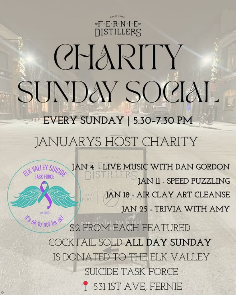 Charity Sunday Social at Fernie Distillers! - Apr 30th @ Fernie Distillers