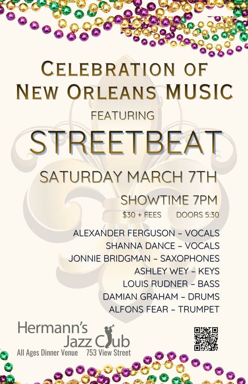 Celebration of New Orleans Music  featuring STREETBEAT - May 12th @ Hermann's Jazz Club