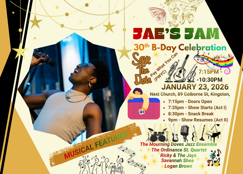 Jae's Jam: Jermaine Marshall, The Mourning Doves, Paul Barton, Savannah Shea, Logan Brown, Nathan Ricky, Steph Drouin, Michael Broadhead @ Next Church Jan 23 2026 - May 6th @ Next Church