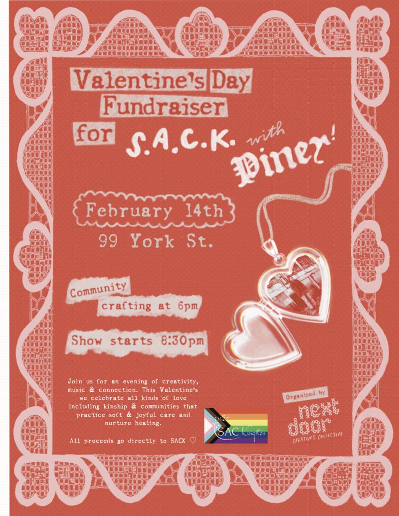 Valentine's Day SACK Fundraiser Concert: Piner @ Kingston Community House at 99 York St. Feb 14 2026 - May 6th @ Kingston Community House at 99 York St.