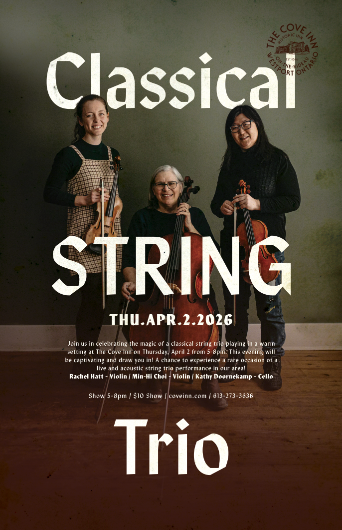 Original Thursdays Classical String Trio: Rachel Hatt, Min-Hi Choi, Kathy Doornekamp @ The Cove Inn Apr 2 2026 - May 6th @ The Cove Inn