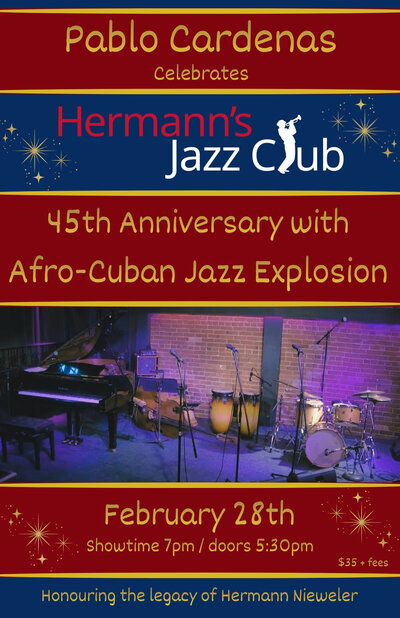 Pablo Cardenas Presents &ldquo;Afro-Cuban Jazz Explosion&rdquo; celebrating Hermann&rsquo;s 45th Anniversary - May 7th @ Hermann's Jazz Club