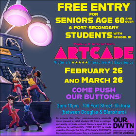 Free Entry Day for Seniors (age 60 and over) and Post-Secondary Students (with student ID) - Jul 7th @ Monkey C Interactive's Artcade