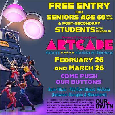 Free Entry Day for Seniors (age 60 and over) and Post-Secondary Students (with student ID) @ Monkey C Interactive's Artcade - Mar 26, 2026