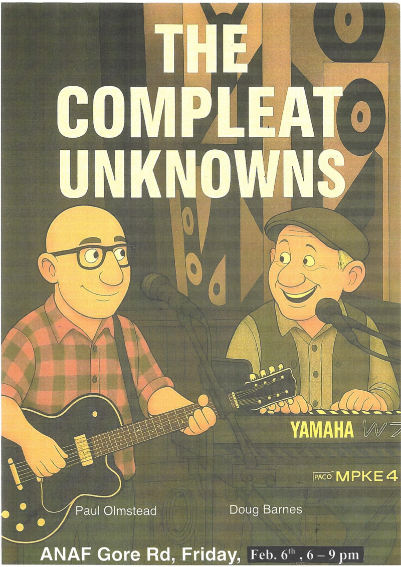 The Compleat Unknowns @ Army Navy Air Force (ANAF) Unit 377 Feb 6 2026 - May 1st @ Army Navy Air Force (ANAF) Unit 377