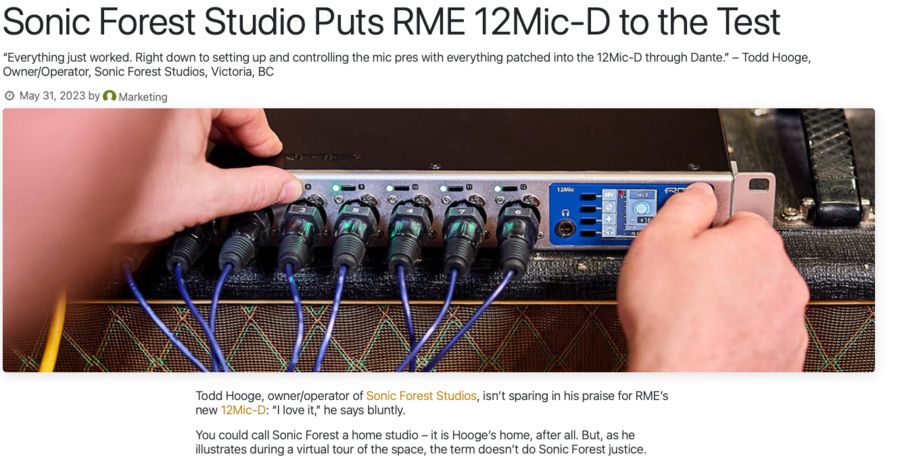 Sonic Forest Studio Puts RME 12Mic-D to the Test