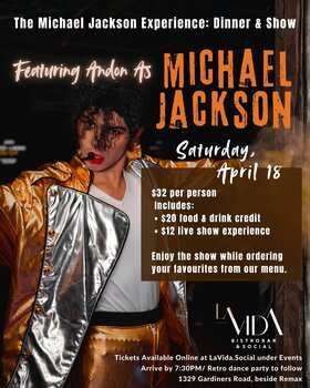 The Michael Jackson Experience: Anton @ La Vida Bistrobar and Social Apr 18 2026 - May 1st @ La Vida Bistrobar and Social