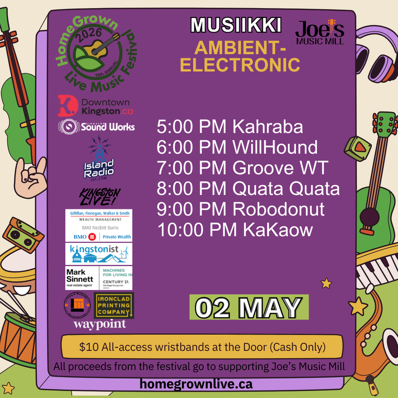 HomeGrown Live Music Festival: Michael Boulos, Willhound, Groove WT, Quata Quata,   Robodonut, KaKaow @ Musiikki Café & Whiskey Bar - May 02, 2026