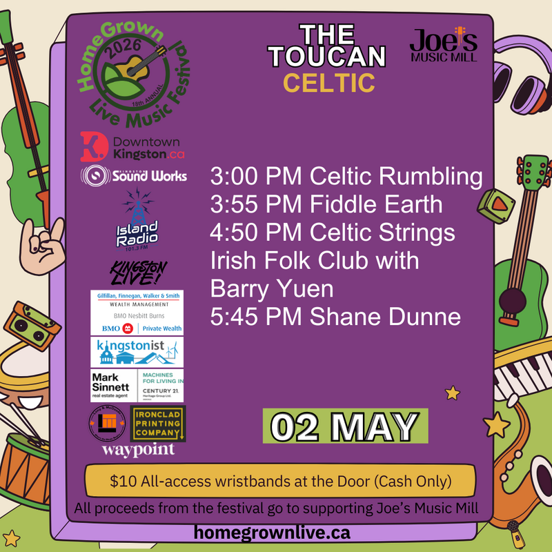 HomeGrown Live Music Festival: Celtic Rumblings, Fiddle Earth, Celtic Strings Irish Folk Club with Barry Yuen, Shane Dunne @ The Toucan May 2 2026 - May 6th @ The Toucan