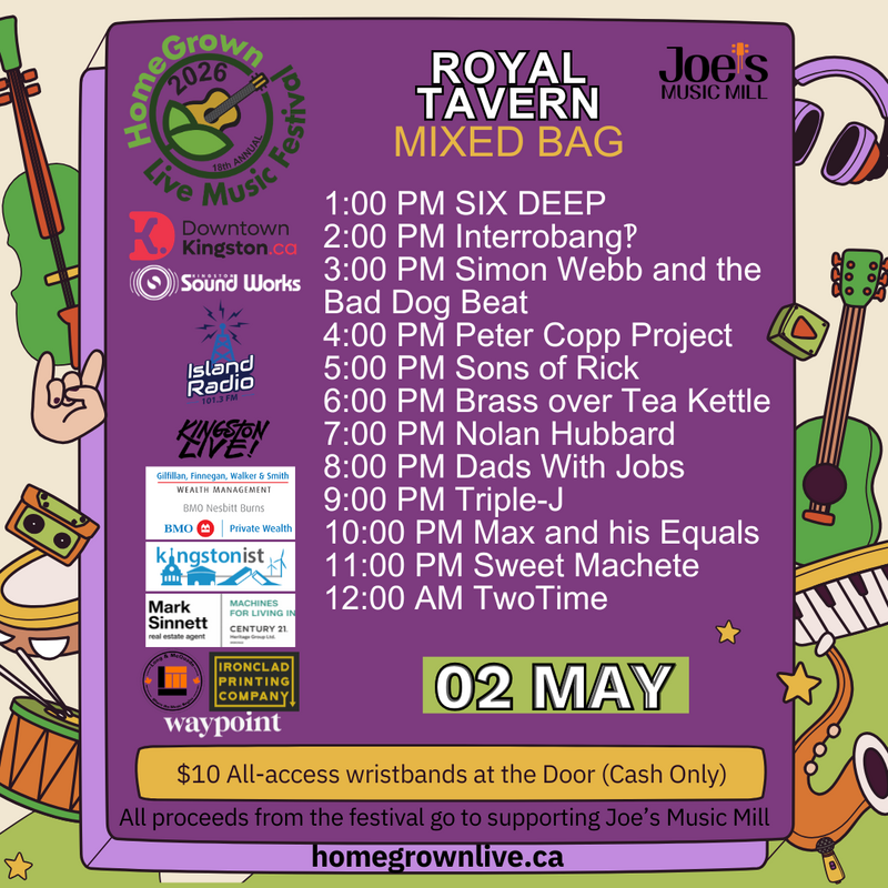 HomeGrown Live Music Festival: Six Deep, Interrobang‽, Simon Webb and the Bad Dog Beat, The Peter Copp Project, Sons of Rick, Brass Over Tea Kettle, Nolan Hubbard, Dads With Jobs, Triple-J, Max & His Equals , Sweet Machete, TwoTime @ Royal Tavern 2.0 May 2 2026 - May 6th @ Royal Tavern 2.0