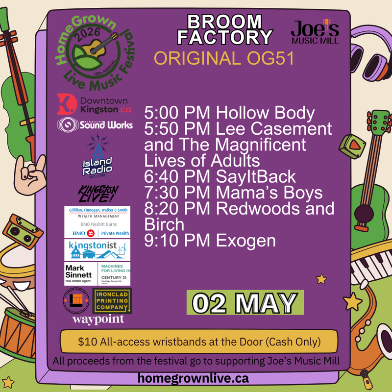 HomeGrown Live Music Festival: Hollow Body, Lee Casement and The Magnificent Lives of Adults, SayitBack, Mama&rsquo;s Boys, Redwoods & Birch, Exogen @ Broom Factory May 2 2026 - May 6th @ Broom Factory