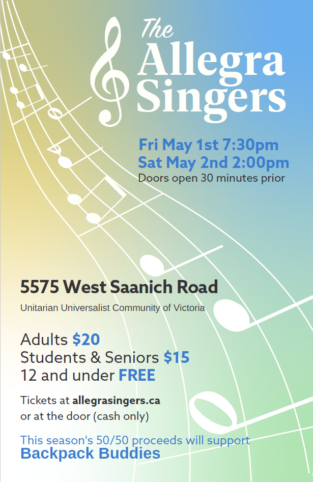 The Allegra SIngers! - May 1st @ First Unitarian Church of Victoria
